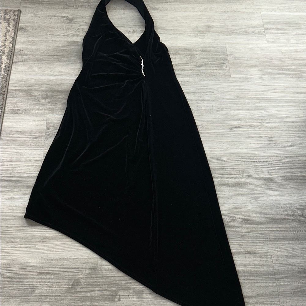 Robbie Bee Black Asymmetrical Halter Dress